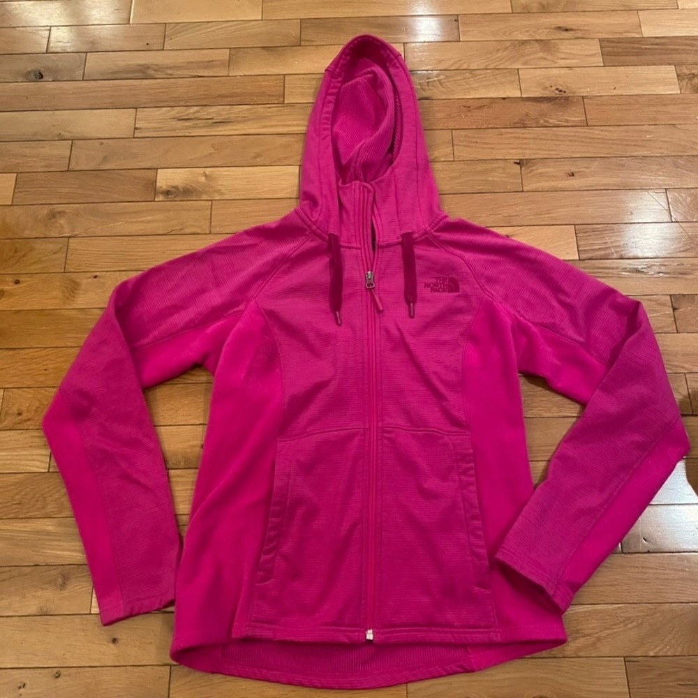 The North Face Womens Pink Ribbed Full Zip Fleece Hoodie Jacket Size M